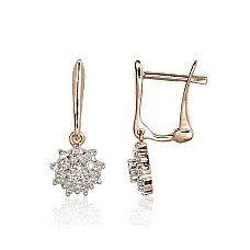 Gold earrings with 'english' lock, 1.82 g, Red Gold 585 fineness, Rhodium (Plating) , Diamonds