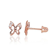Gold screw studs earrings, Red Gold 585 fineness, Zirkons