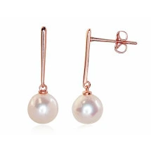 Gold classic studs earrings, Red Gold 585 fineness, Fresh-water Pearl