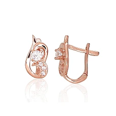 Золотые серьги на английском замке, 1.17 g, Красное Золото 585 проба, Цирконы