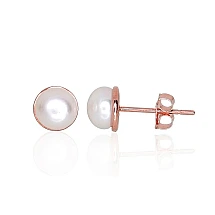 Gold classic studs earrings, Red Gold 585 fineness, Fresh-water Pearl