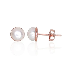 Gold classic studs earrings, 0.71 g, Red Gold 585 fineness, Fresh-water Pearl