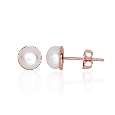 Gold classic studs earrings, 0.73 g, Red Gold 585 fineness, Fresh-water Pearl