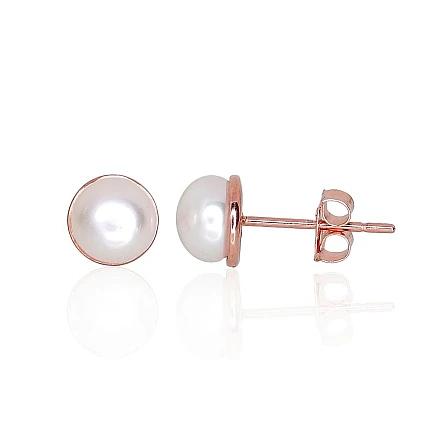 Classic Studs,  - Gold classic studs earrings, 0.73 g, Red Gold 585 fineness, Fresh-water Pearl