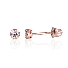Gold screw studs earrings, 0.34 g, Red Gold 585 fineness, Zirkons