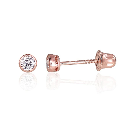 screw studs,  - Gold screw studs earrings, 0.34 g, Red Gold 585 fineness, Zirkons
