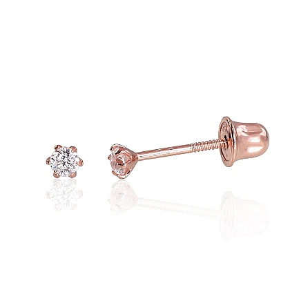screw studs,  - Gold screw studs earrings, 0.22 g, Red Gold 585 fineness, Zirkons