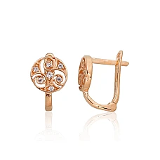 Золотые серьги на английском замке, 1.38 g, Красное Золото 585 проба, Цирконы