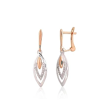 Золотые серьги на английском замке, 1.94 g, Красное/Белое Золото 585 проба, Бриллианты