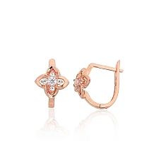 Золотые серьги на английском замке, 1.36 g, Красное Золото 585 проба, Цирконы