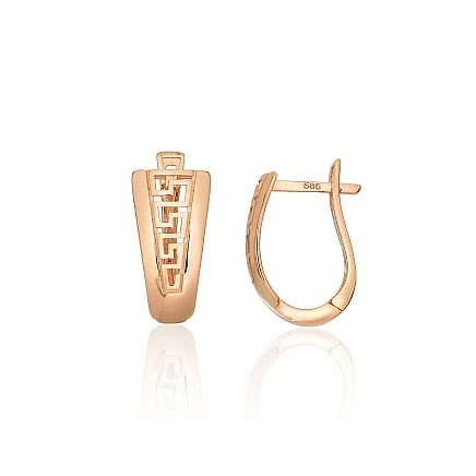 English lock,  - Gold earrings with english lock, 1.82 g, Red Gold 585 fineness