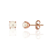Gold classic studs earrings, Red Gold 585 fineness, Fresh-water Pearl