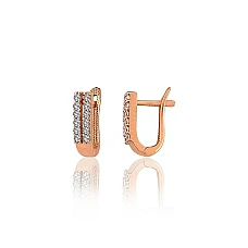 Gold earrings with 'english' lock, 1.18 g, Red Gold 585 fineness, Zirkons