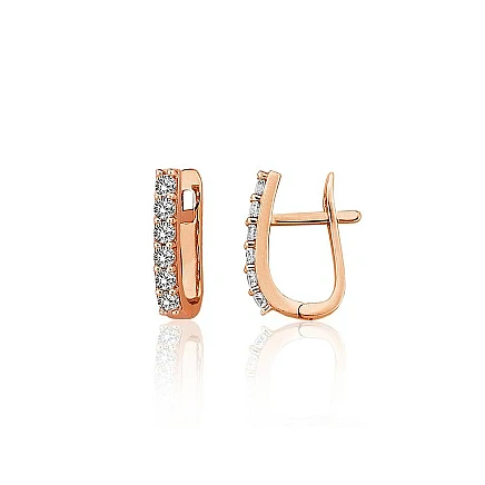 English lock,  - Gold earrings with english lock, 2.36 g, Red Gold 585 fineness, Zirkons