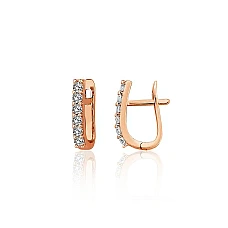 Gold earrings with 'english' lock, 2.39 g, Red Gold 585 fineness, Zirkons
