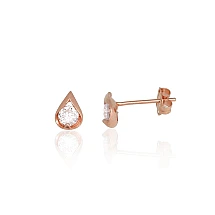 Gold classic studs earrings, Red Gold 585 fineness, Zirkons