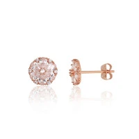 Золотые серьги-пуссеты, 0.73 g, Красное Золото 585 проба, Цирконы