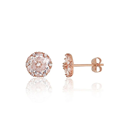 Classic Studs,  - Gold classic studs earrings, 0.74 g, Red Gold 585 fineness, Zirkons