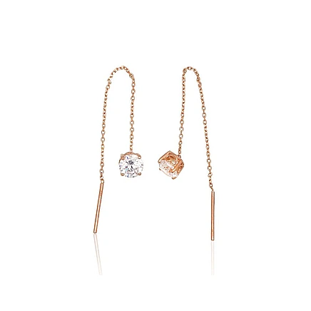 Прочие,  - Золотые серьги, 0.93 g, Красное Золото 585 проба, Цирконы