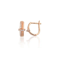 Золотые серьги на английском замке, 1.54 g, Красное Золото 585 проба, Цирконы