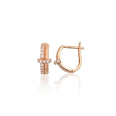 Золотые серьги на английском замке, 1.56 g, Красное Золото 585 проба, Цирконы