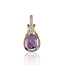 Gold pendant, 1.08 g, Red Gold 585 fineness, Rhodium (Plating) , Diamonds , Amethyst