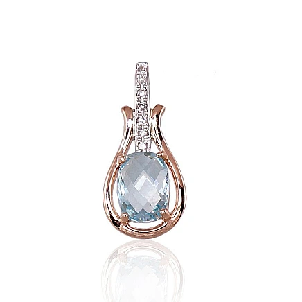 With precious stones,  - Gold pendant, 1.15 g, Red Gold 585 fineness, Rhodium (Plating) , Diamonds , Sky Blue Topaz