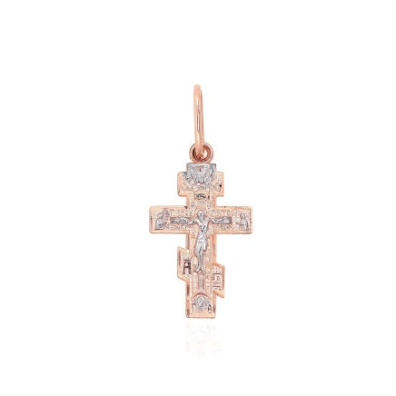 Крестики и иконки (православные), Крестикик, Распятие - Золотой кулон, 1.38 g, Красное Золото 585 проба, родий (покрытие)