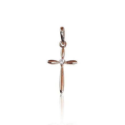 Crosses and Icons, Cross - Gold pendant, 0.31 g, Red Gold 585 fineness, Zirkons