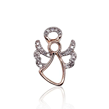 With precious stones, Angel - Gold pendant, 0.78 g, Red Gold 585 fineness, Rhodium (Plating) , Diamonds