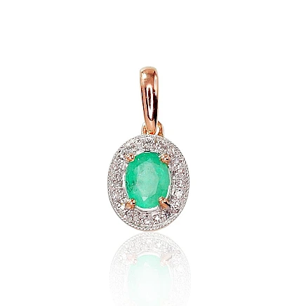 With precious stones,  - Gold pendant, 0.74 g, Red Gold 585 fineness, Rhodium (Plating) , Diamonds , Emerald