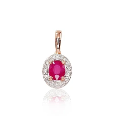 Gold pendant, 0.85 g, Red Gold 585 fineness, Rhodium (Plating) , Diamonds , Ruby