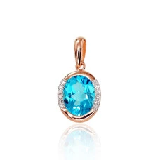 Gold pendant, 1.89 g, Red Gold 585 fineness, Rhodium (Plating) , Diamonds , Blue Topaz