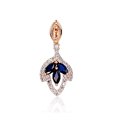 Gold pendant, Red Gold 585 fineness, Rhodium (Plating) , Diamonds , Sapphire