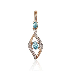 Gold pendant, Red Gold 585 fineness, Rhodium (Plating) , Diamonds , Blue Topaz