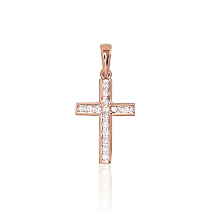 Крестики и иконки, Крестикик - Золотой кулон, 1.12 g, Красное Золото 585 проба, Цирконы