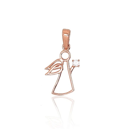 Женские, Ангел - Золотой кулон, 0.54 g, Красное Золото 585 проба, Цирконы