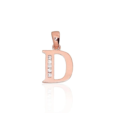 Letters, Letter D - Gold pendant, 0.56 g, Red Gold 585 fineness, Zirkons, Letter: D