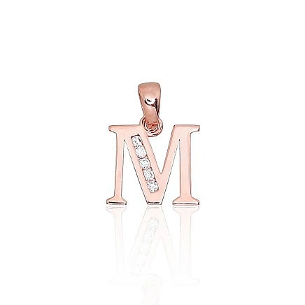 Letters, Letter M - Gold pendant, 0.56 g, Red Gold 585 fineness, Zirkons, Letter: M
