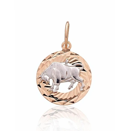 Zodiac signes, Taurus - Gold pendant, 1.08 g, White/Red Gold 585 fineness, Taurus