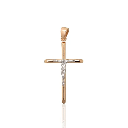 Krustiņi un ikonas, Krustiņš, Krucifikss - Zelta kulons, 1.08 g, Sarkanais/Baltais Zelts 585 prove