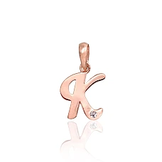 Золотой кулон, 0.42 g, Красное Золото 585 проба, Цирконы, Буква: K