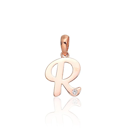 Letters, Letter R - Gold pendant, 0.4 g, Red Gold 585 fineness, Zirkons, Letter: R