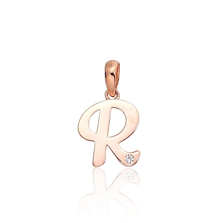 Letters, Letter R - Gold pendant, 0.43 g, Red Gold 585 fineness, Zirkons, Letter: R