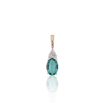 With precious stones,  - Gold pendant, 0.44 g, Red Gold 585 fineness, Rhodium (Plating) , Diamonds , Emerald