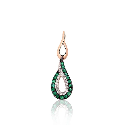 With precious stones,  - Gold pendant, 0.87 g, Red Gold 585 fineness, Rhodium (Plating) , Diamonds , Emerald