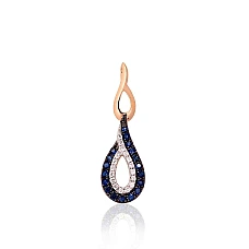 Gold pendant, 0.88 g, Red Gold 585 fineness, Rhodium (Plating) , Diamonds , Sapphire