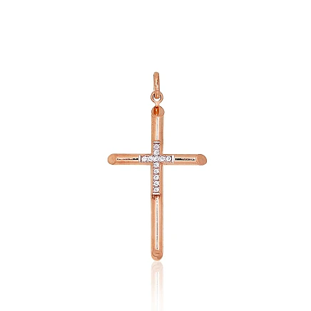 Crosses and Icons, Cross - Gold pendant, 1.1 g, Red Gold 585 fineness, Rhodium (Plating) , Zirkons