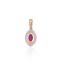 Золотой кулон, 0.73 g, Красное Золото 585 проба, родий (покрытие) , Бриллианты , Рубин