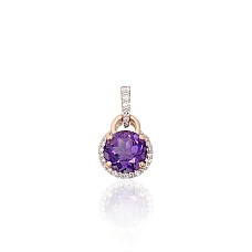 Gold pendant, Red Gold 585 fineness, Rhodium (Plating) , Diamonds , Amethyst